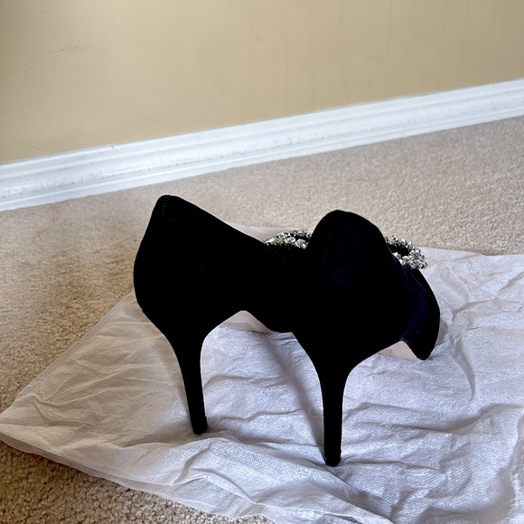 Miss KG Black Pointed Toe Crystal Embellished Pumps - Picture 2 of 3